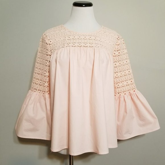 La Ven Top Womens Small Pink Crotched Lace Gypsy Shirt Boho Cottagecore Blouse - Picture 1 of 6